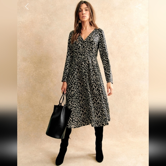 Sezane Victoriana Black and White Floral Long Sleeve Dress - Picture 2 of 5